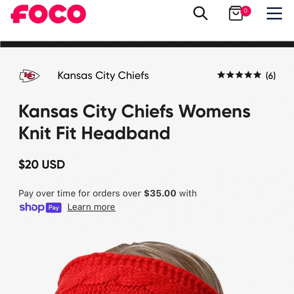 Kansas City Chiefs NWT FOCO Womens Knit Fit Headband